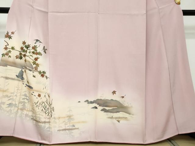 平和屋着物●訪問着　流水群れ鳥枝葉文　暈し染め　金彩　正絹　逸品　未使用　DABI2352ud