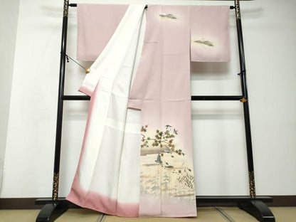平和屋着物●訪問着　流水群れ鳥枝葉文　暈し染め　金彩　正絹　逸品　未使用　DABI2352ud