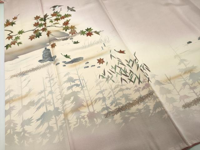 平和屋着物●訪問着　流水群れ鳥枝葉文　暈し染め　金彩　正絹　逸品　未使用　DABI2352ud