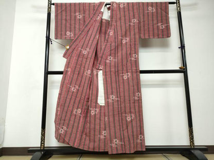 平和屋着物●久留米絣　単衣　舞葉文　綿　逸品　DABI2355ud