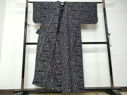 平和屋着物●久留米絣　単衣　草花文　綿　逸品　DABI2357ud