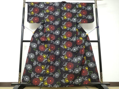平和屋着物●久留米絣　単衣　舞花文　綿　逸品　DABI2359ud