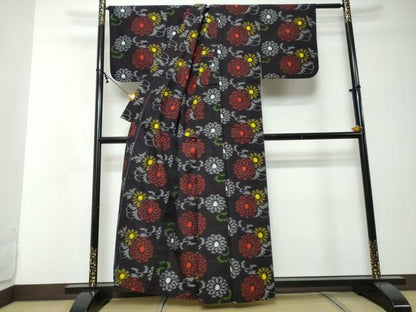 平和屋着物●久留米絣　単衣　舞花文　綿　逸品　DABI2359ud