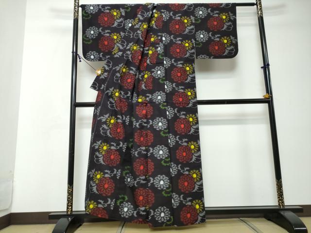 平和屋着物●久留米絣　単衣　舞花文　綿　逸品　DABI2359ud