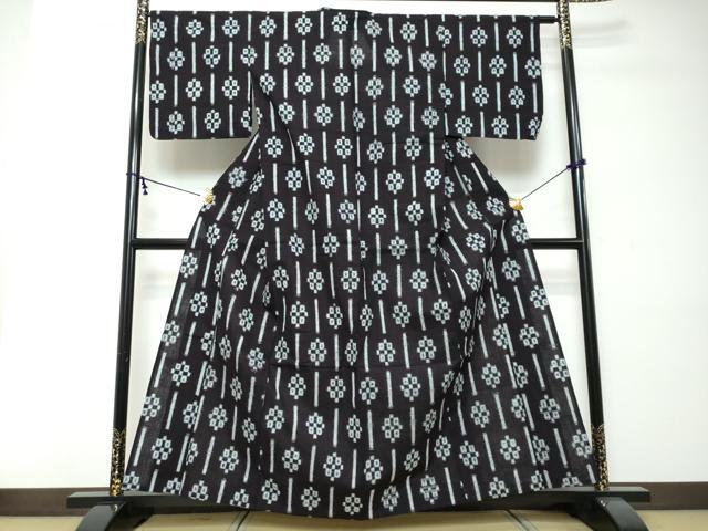 平和屋着物●久留米絣　単衣　幾何学間道　綿　逸品　DABI2362ud
