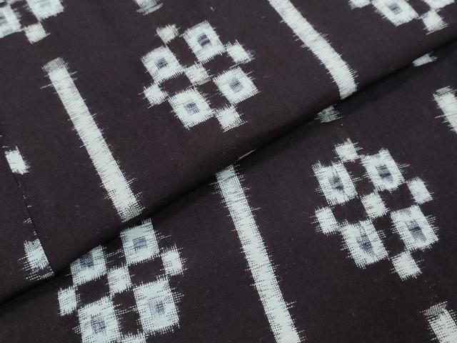 平和屋着物●久留米絣　単衣　幾何学間道　綿　逸品　DABI2362ud