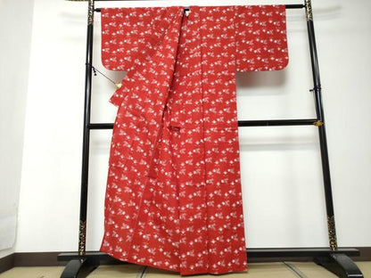 平和屋着物●久留米絣　単衣　草花文　綿　逸品　DABI2363ud
