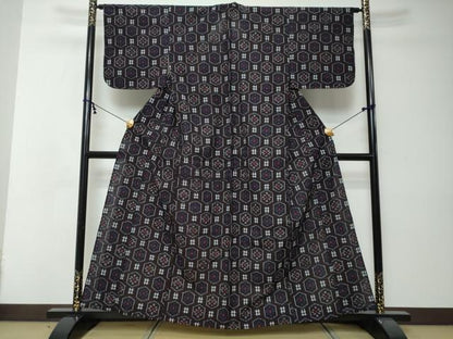 平和屋着物●久留米絣　単衣　亀甲花文　綿　逸品　DABI2364ud