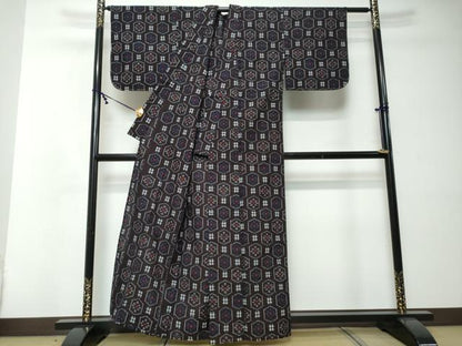 平和屋着物●久留米絣　単衣　亀甲花文　綿　逸品　DABI2364ud