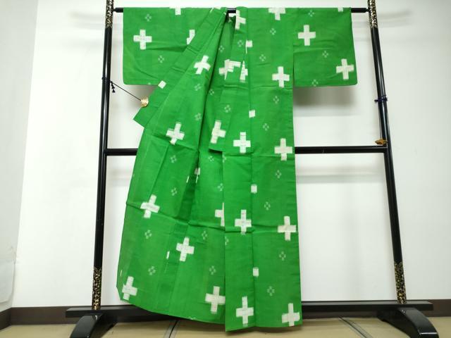 平和屋着物●久留米絣　単衣　十字絣　綿　逸品　DABI2368ud