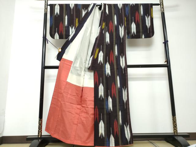 平和屋着物●久留米絣　袷　矢羽根文　綿　逸品　DABI2370ud