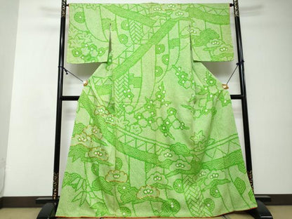 平和屋着物●訪問着　総絞り　駒刺繍　松竹梅　正絹　逸品　DABI2372ud