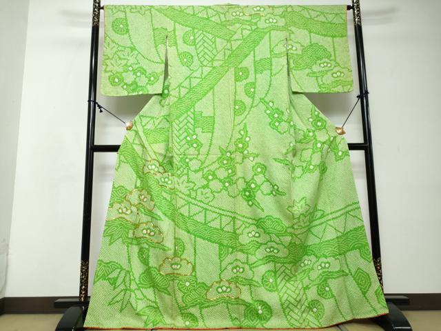 平和屋着物●訪問着　総絞り　駒刺繍　松竹梅　正絹　逸品　DABI2372ud