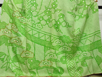 平和屋着物●訪問着　総絞り　駒刺繍　松竹梅　正絹　逸品　DABI2372ud