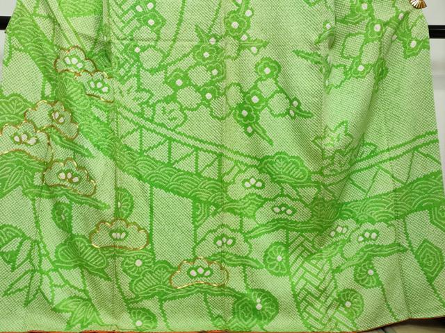 平和屋着物●訪問着　総絞り　駒刺繍　松竹梅　正絹　逸品　DABI2372ud