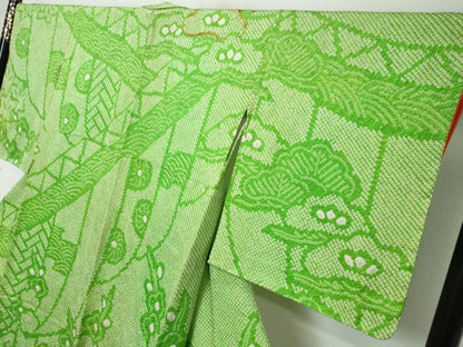 平和屋着物●訪問着　総絞り　駒刺繍　松竹梅　正絹　逸品　DABI2372ud