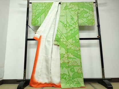 平和屋着物●訪問着　総絞り　駒刺繍　松竹梅　正絹　逸品　DABI2372ud