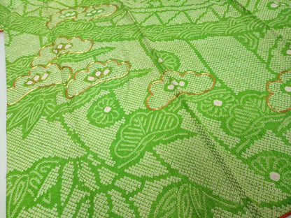平和屋着物●訪問着　総絞り　駒刺繍　松竹梅　正絹　逸品　DABI2372ud