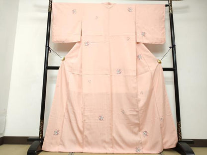 平和屋着物●上質な小紋　紬地　絞り　花鳥文　正絹　逸品　DABI2377ud