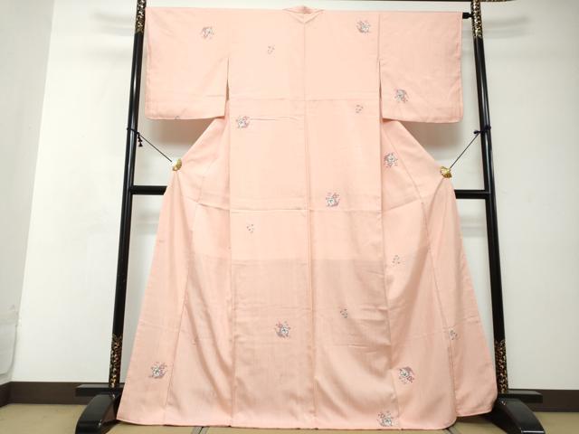 平和屋着物●上質な小紋　紬地　絞り　花鳥文　正絹　逸品　DABI2377ud