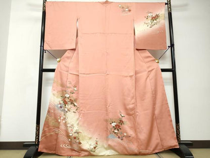 平和屋着物●訪問着　鴛鴦花文　暈し染め　金彩　正絹　逸品　DABI2378ud