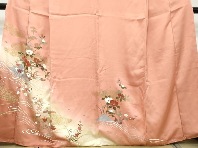 平和屋着物●訪問着　鴛鴦花文　暈し染め　金彩　正絹　逸品　DABI2378ud