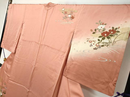 平和屋着物●訪問着　鴛鴦花文　暈し染め　金彩　正絹　逸品　DABI2378ud