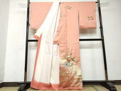 平和屋着物●訪問着　鴛鴦花文　暈し染め　金彩　正絹　逸品　DABI2378ud