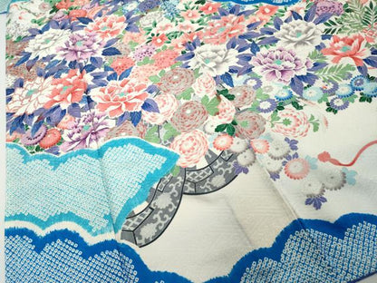 平和屋着物●訪問着　絞り　雲取花車文　銀彩　正絹　逸品　DABI2381ud