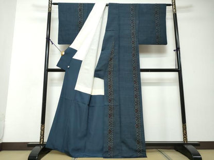 平和屋着物●銀座世きね　紬　幾何学間道　正絹　逸品　DABI2383ud
