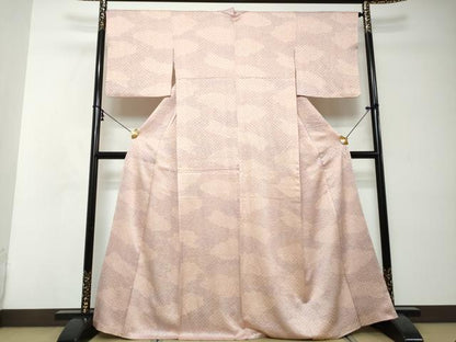 平和屋着物●名門　藤娘きぬたや・総絞り(杢目絞り)　小紋　雲取文　正絹　逸品　DABI2386ud