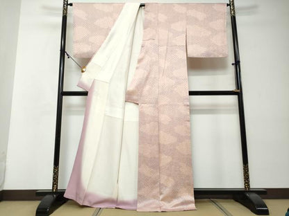 平和屋着物●名門　藤娘きぬたや・総絞り(杢目絞り)　小紋　雲取文　正絹　逸品　DABI2386ud