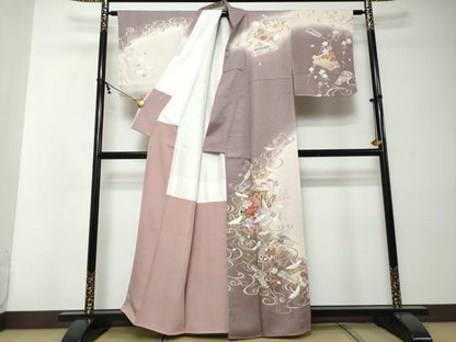 平和屋着物●訪問着　流水飛鶴扇面花文　暈し染め　正絹　逸品　未使用　DABI2387ud