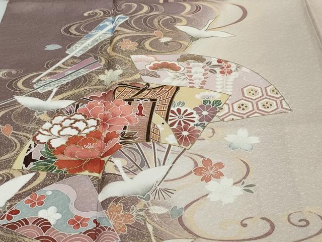 平和屋着物●訪問着　流水飛鶴扇面花文　暈し染め　正絹　逸品　未使用　DABI2387ud