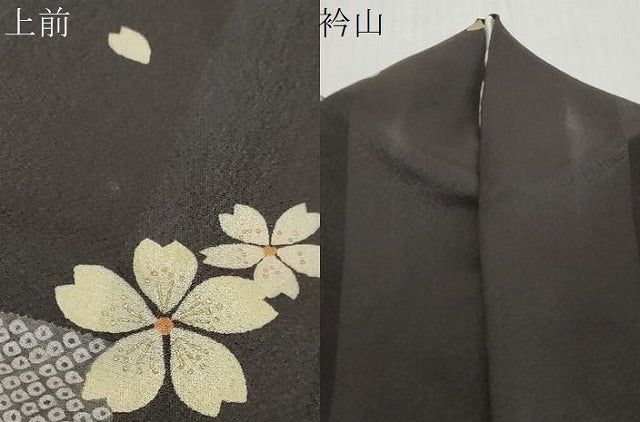 平和屋着物●上質な小紋　変わり格子舞桜文　金彩　正絹　逸品　DABI2390ud