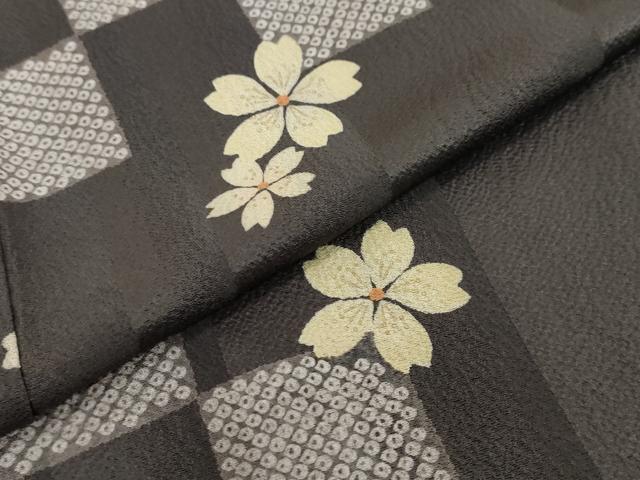 平和屋着物●上質な小紋　変わり格子舞桜文　金彩　正絹　逸品　DABI2390ud