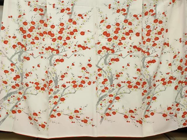 平和屋着物●小振袖　二尺袖　手描き　枝梅文　正絹　逸品　DABI2391ud
