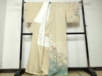 平和屋着物●十日町友禅作家　松雨　訪問着　草花文　暈し染め　金銀彩　正絹　逸品　DABI2393ud