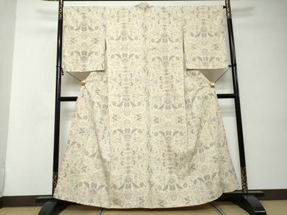 平和屋着物●本塩沢　洋花文　正絹　逸品　DABI2394ud