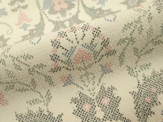 平和屋着物●本塩沢　洋花文　正絹　逸品　DABI2394ud