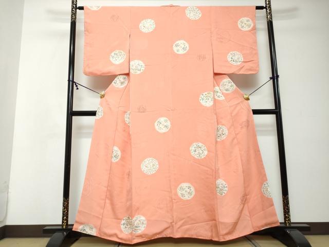 平和屋着物●上質な小紋　絞り　地紋起こし　花鳥絵皿文　正絹　逸品　DABI2397ud