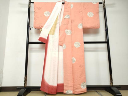 平和屋着物●上質な小紋　絞り　地紋起こし　花鳥絵皿文　正絹　逸品　DABI2397ud