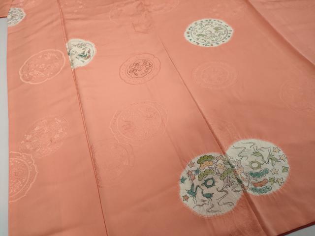 平和屋着物●上質な小紋　絞り　地紋起こし　花鳥絵皿文　正絹　逸品　DABI2397ud