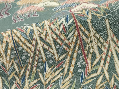 平和屋着物●訪問着　流水小舟草花文　金彩　鬼しぼ縮緬　正絹　逸品　DABI2399ud