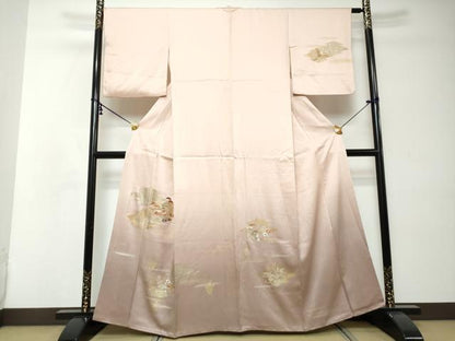 平和屋着物●訪問着　刺繍　松皮菱草花文　暈し染め　金銀彩　正絹　逸品　DABI2400ud