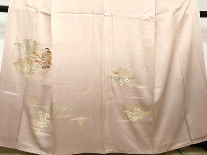 平和屋着物●訪問着　刺繍　松皮菱草花文　暈し染め　金銀彩　正絹　逸品　DABI2400ud