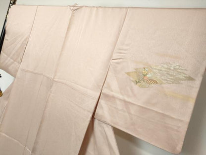 平和屋着物●訪問着　刺繍　松皮菱草花文　暈し染め　金銀彩　正絹　逸品　DABI2400ud