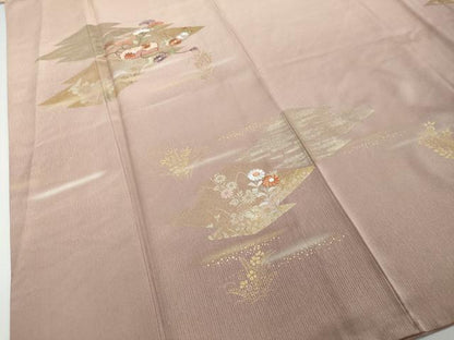 平和屋着物●訪問着　刺繍　松皮菱草花文　暈し染め　金銀彩　正絹　逸品　DABI2400ud