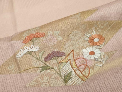 平和屋着物●訪問着　刺繍　松皮菱草花文　暈し染め　金銀彩　正絹　逸品　DABI2400ud