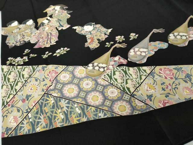 平和屋着物●豪華黒留袖　友禅　作家物　女人楽器花文　正絹　逸品　DABI2401ud